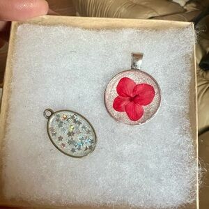 Red and Silver Floral Pendant Necklace